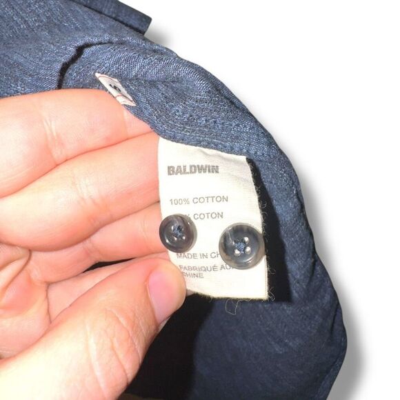 Baldwin Denim KC Navy Woven Oxford Button Down Sz S - Picture 7 of 8